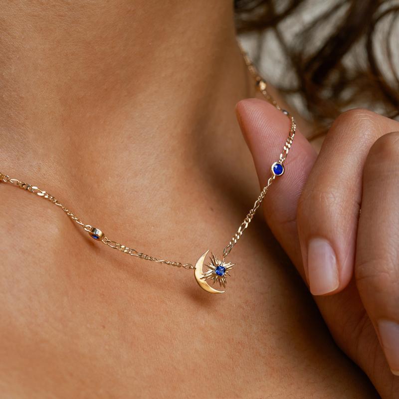 Crescent Moon with Pave Cubic North Star Necklace