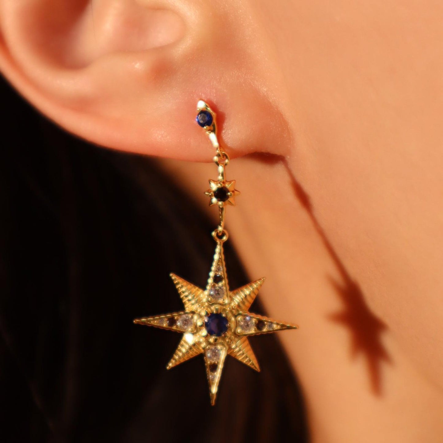 Crescent Moon with Pave Cubic North Star Necklace