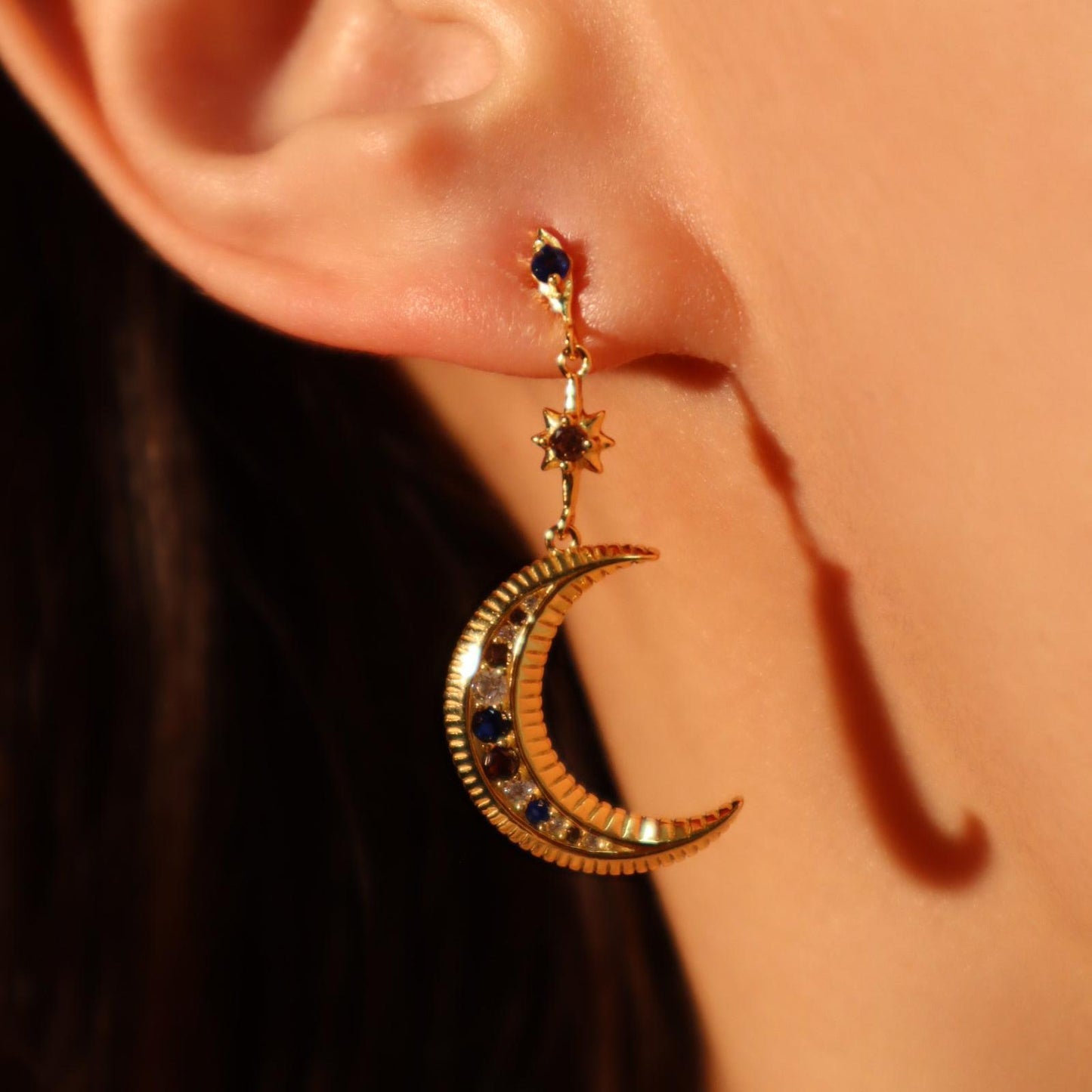 Crescent Moon with Pave Cubic North Star Necklace