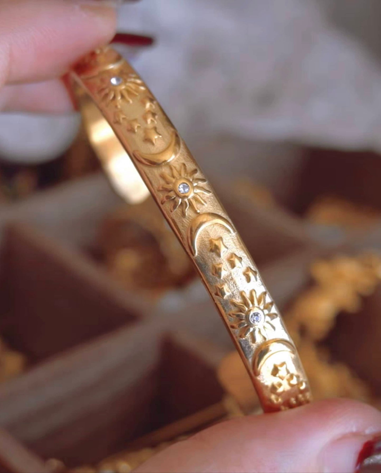 Sun Moon Stars Textured Bangle