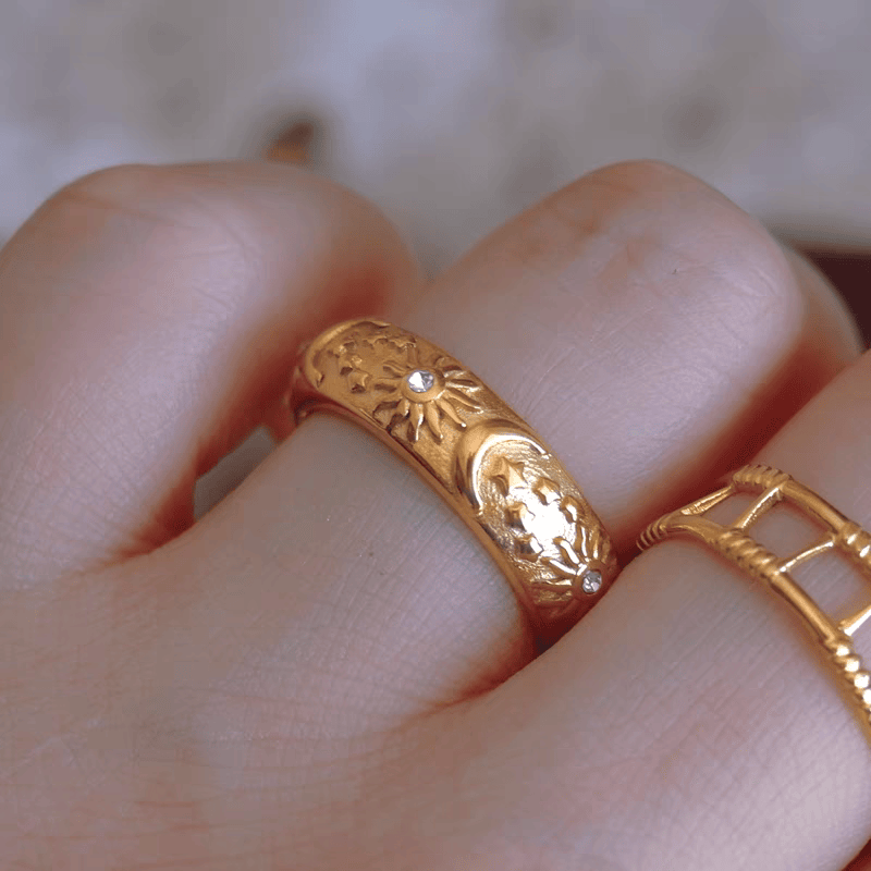 Sun Moon Stars Textured Ring
