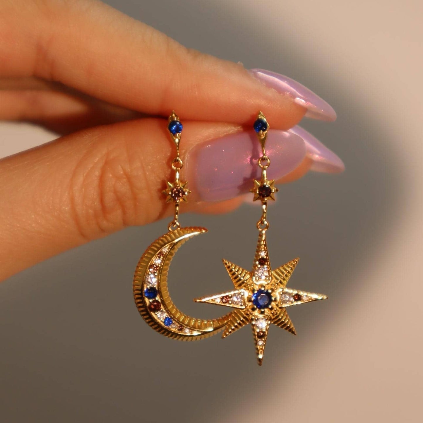 Crescent Moon with Pave Cubic North Star Necklace
