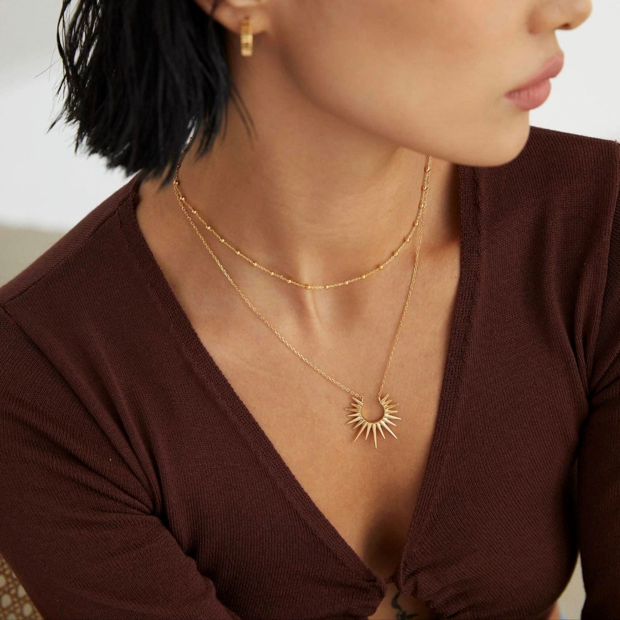 Dainty Gold Sunburst Necklace