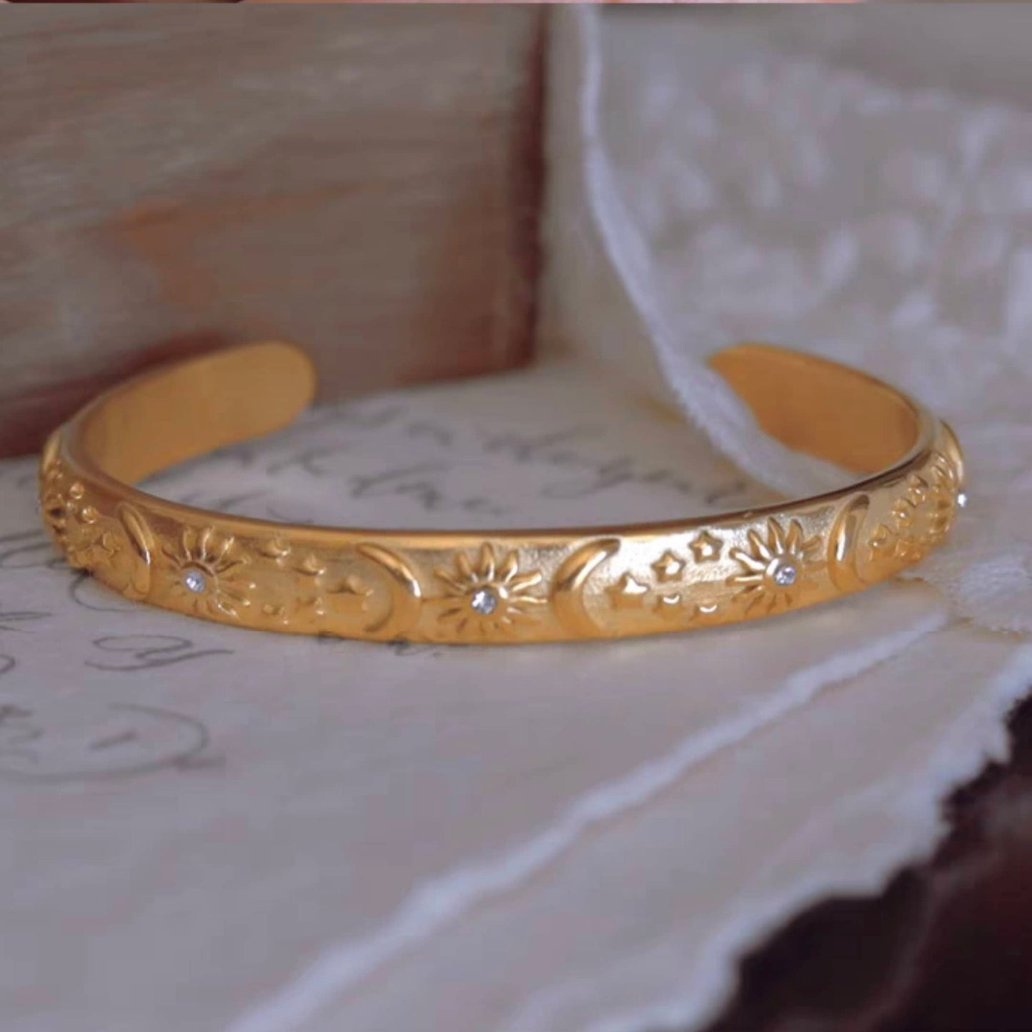 Sun Moon Stars Textured Bangle