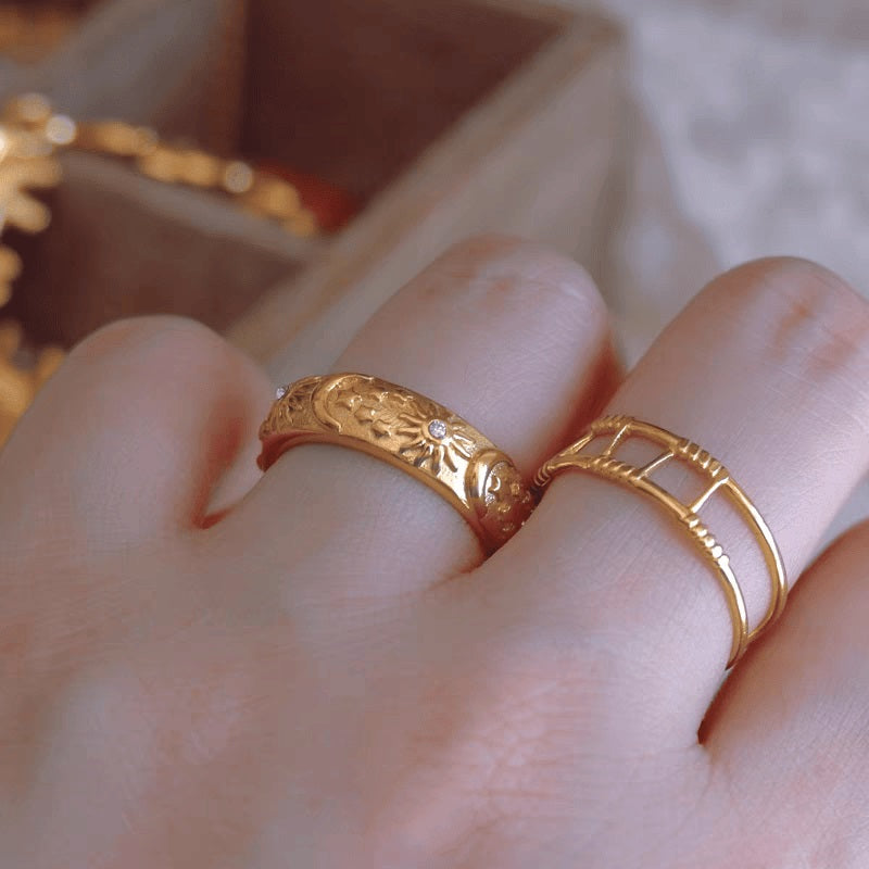 Sun Moon Stars Textured Ring