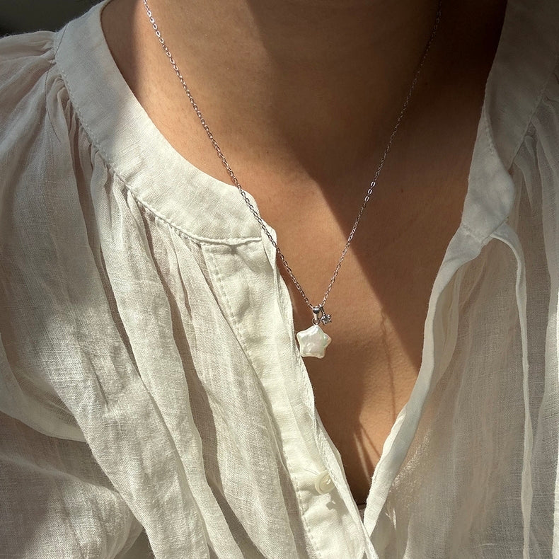 Iridescent Baroque Pearl Star Necklace