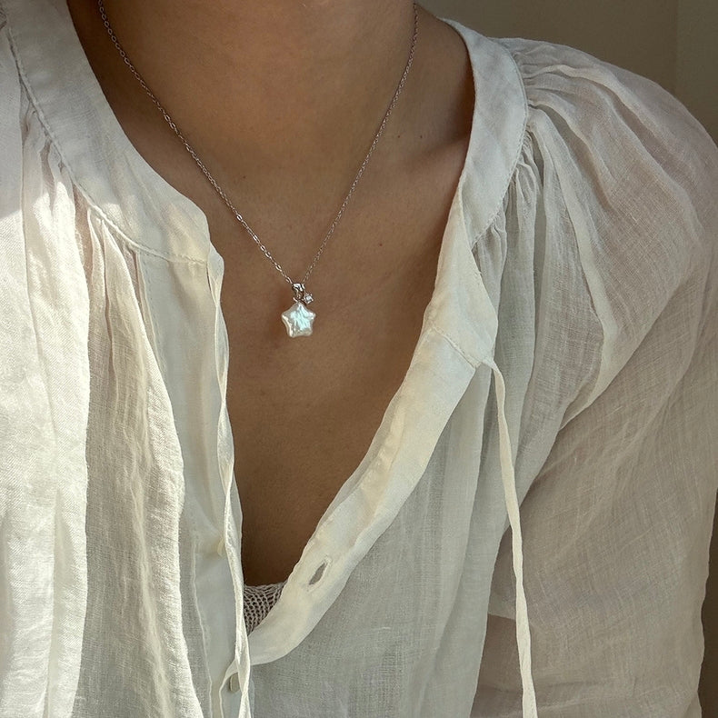 Iridescent Baroque Pearl Star Necklace