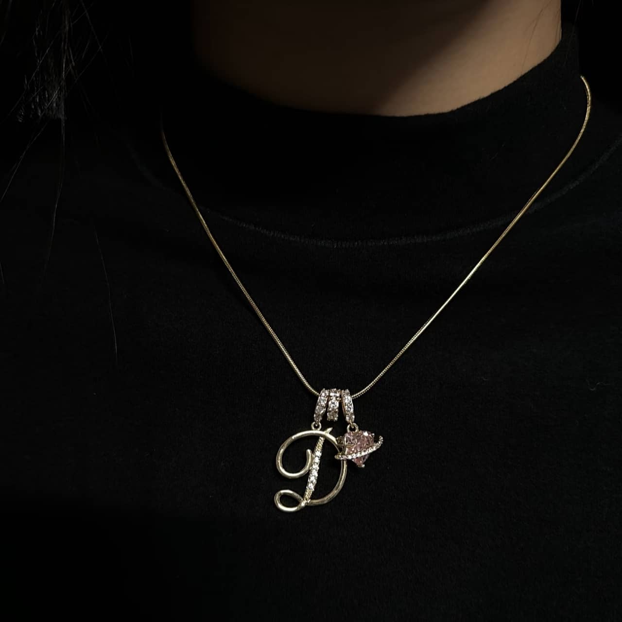 Initial Necklace with Pink Heart
