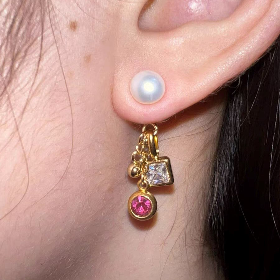 Pearl birthstone front & back earrings