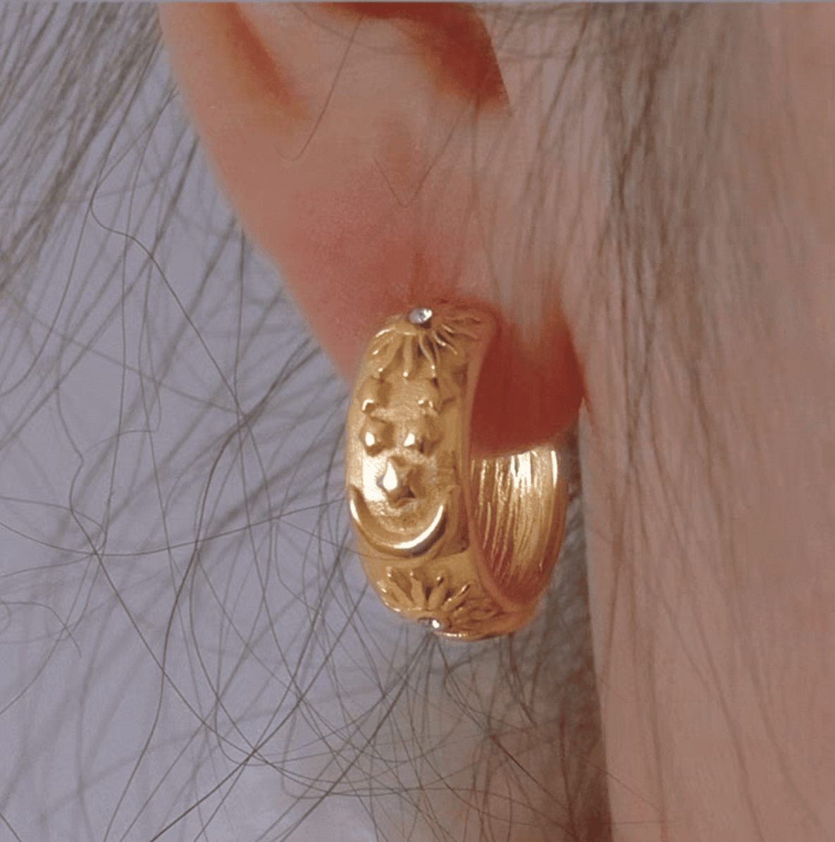 Moon Stars Sun Textured Earrings