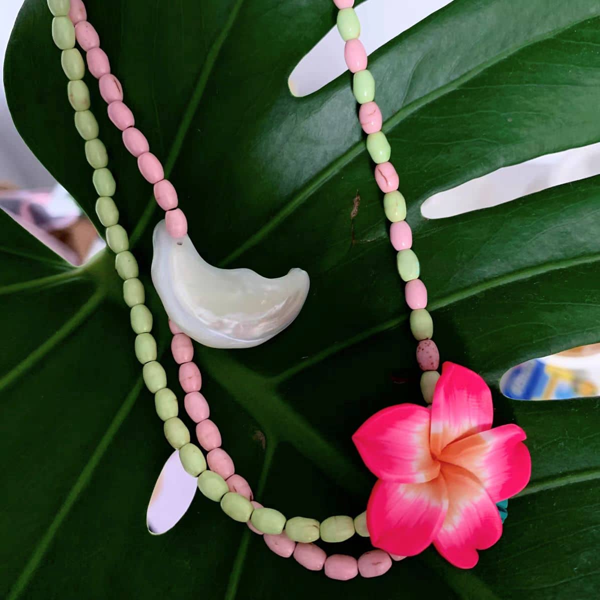 Plumeria beaded necklace