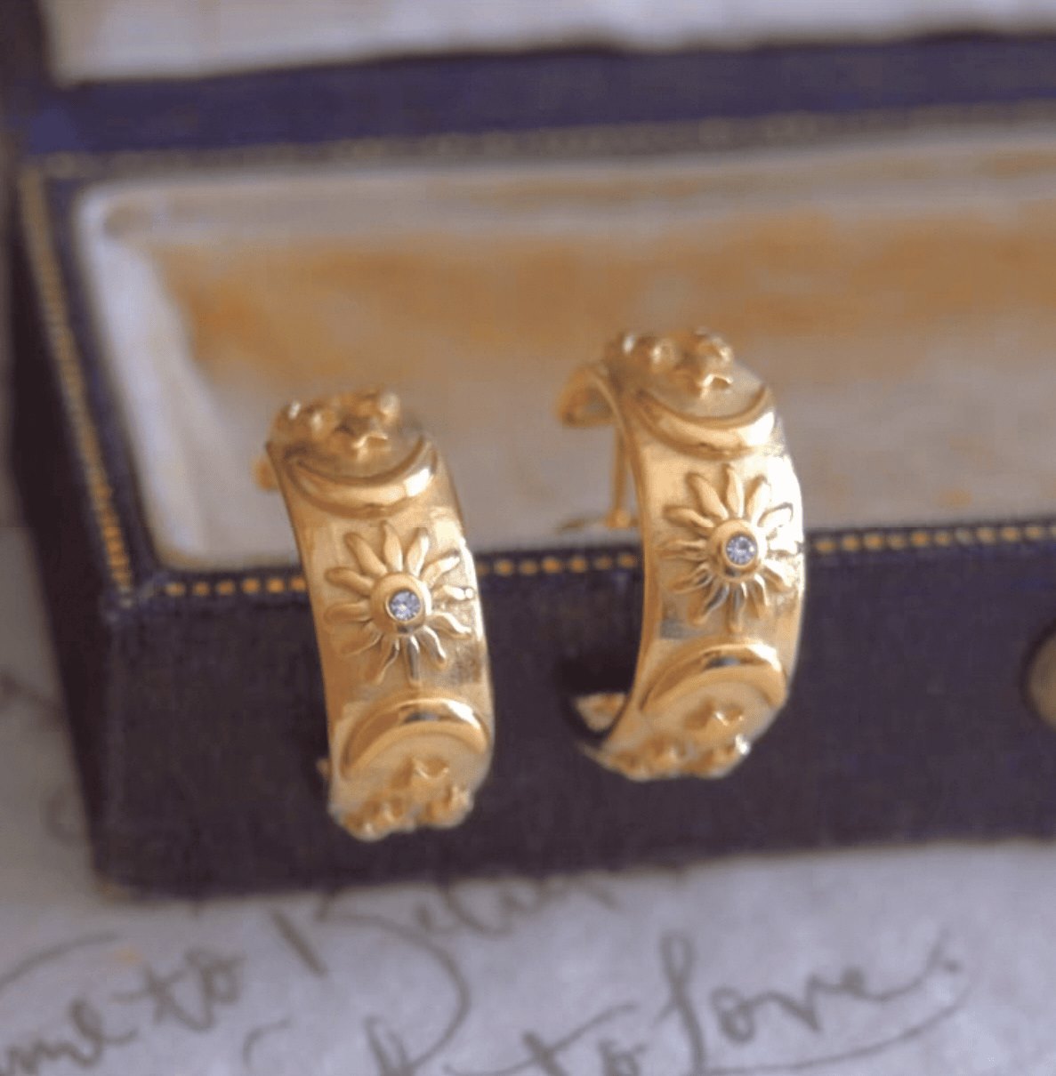 Moon Stars Sun Textured Earrings