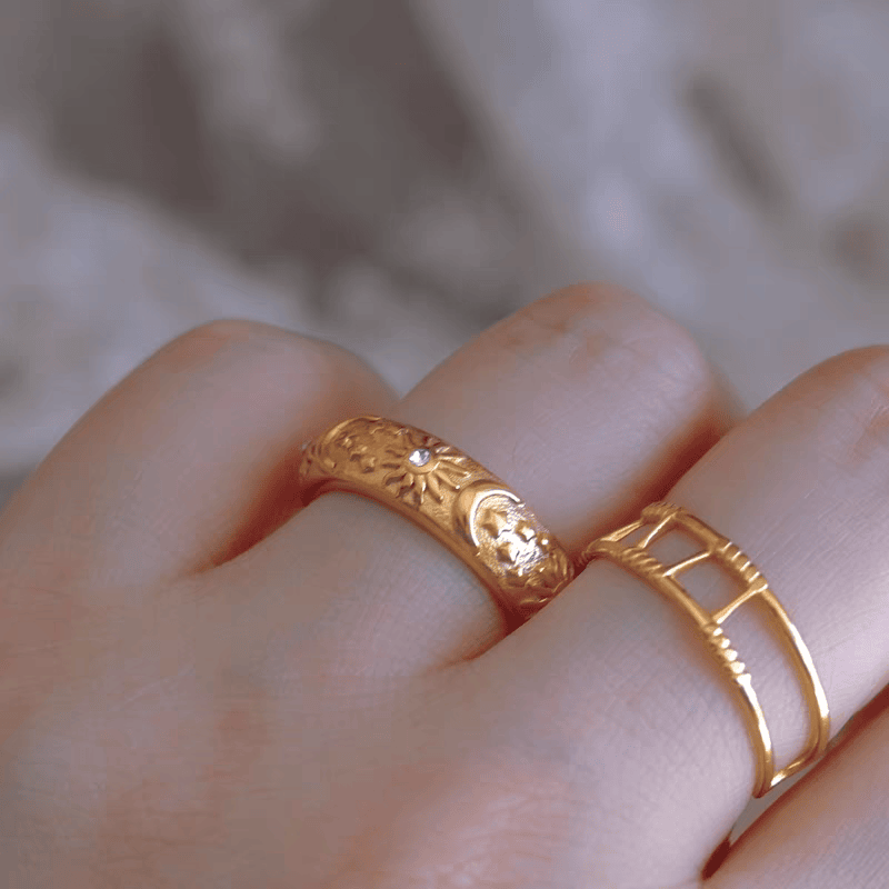 Sun Moon Stars Textured Ring