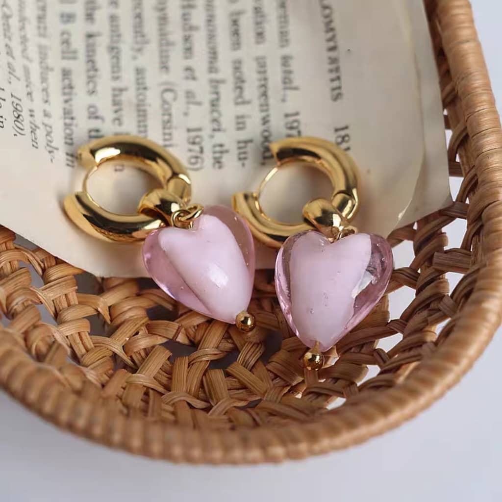 Murano Glass Heart Earrings