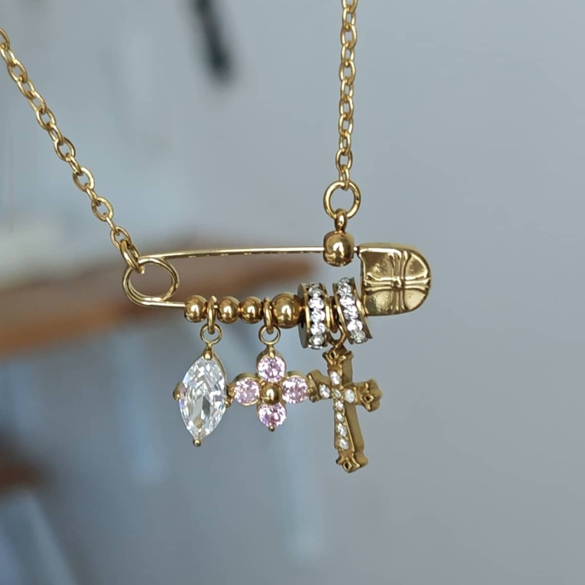 Safe Pin Charms Necklace