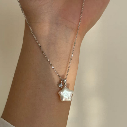 Iridescent Baroque Pearl Star Necklace
