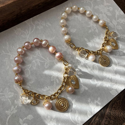half pearl half chain bracelet - vintage style