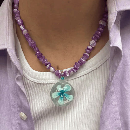 MOP glass flower necklace