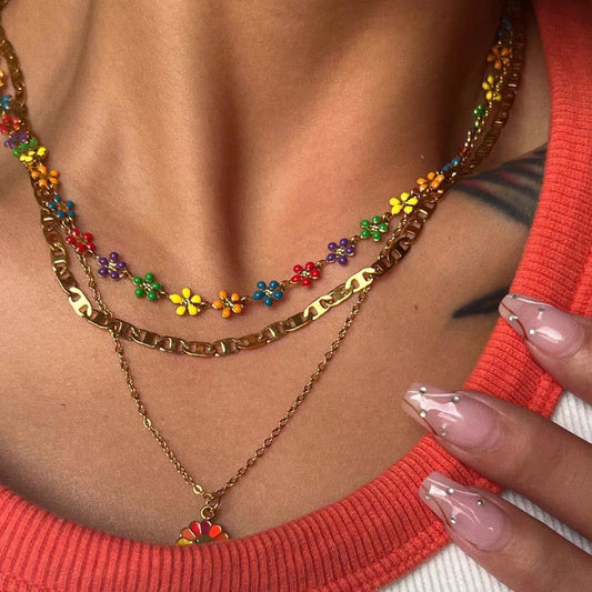 Rainbow daisy necklace