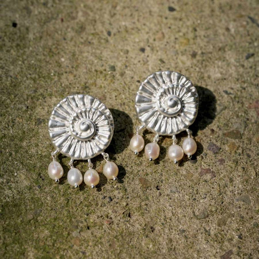Pearl shell fossil shaped earrings