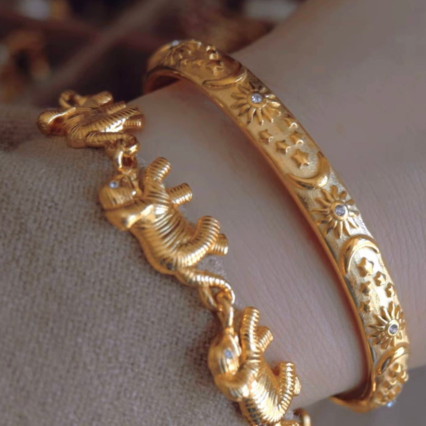 Sun Moon Stars Textured Bangle