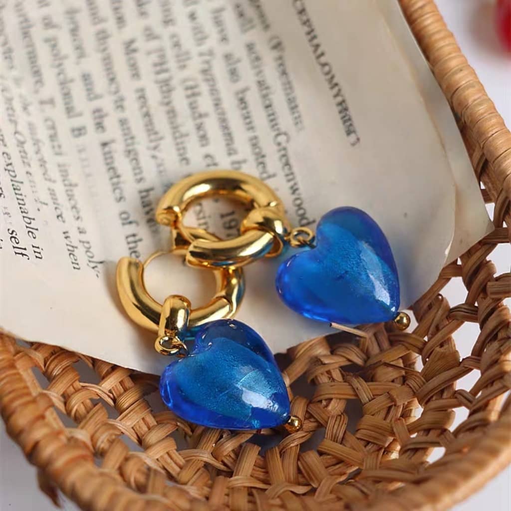 Murano Glass Heart Earrings