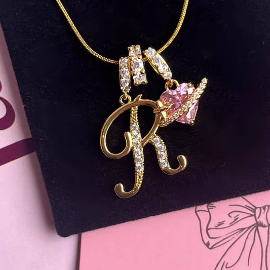 Initial Necklace with Pink Heart