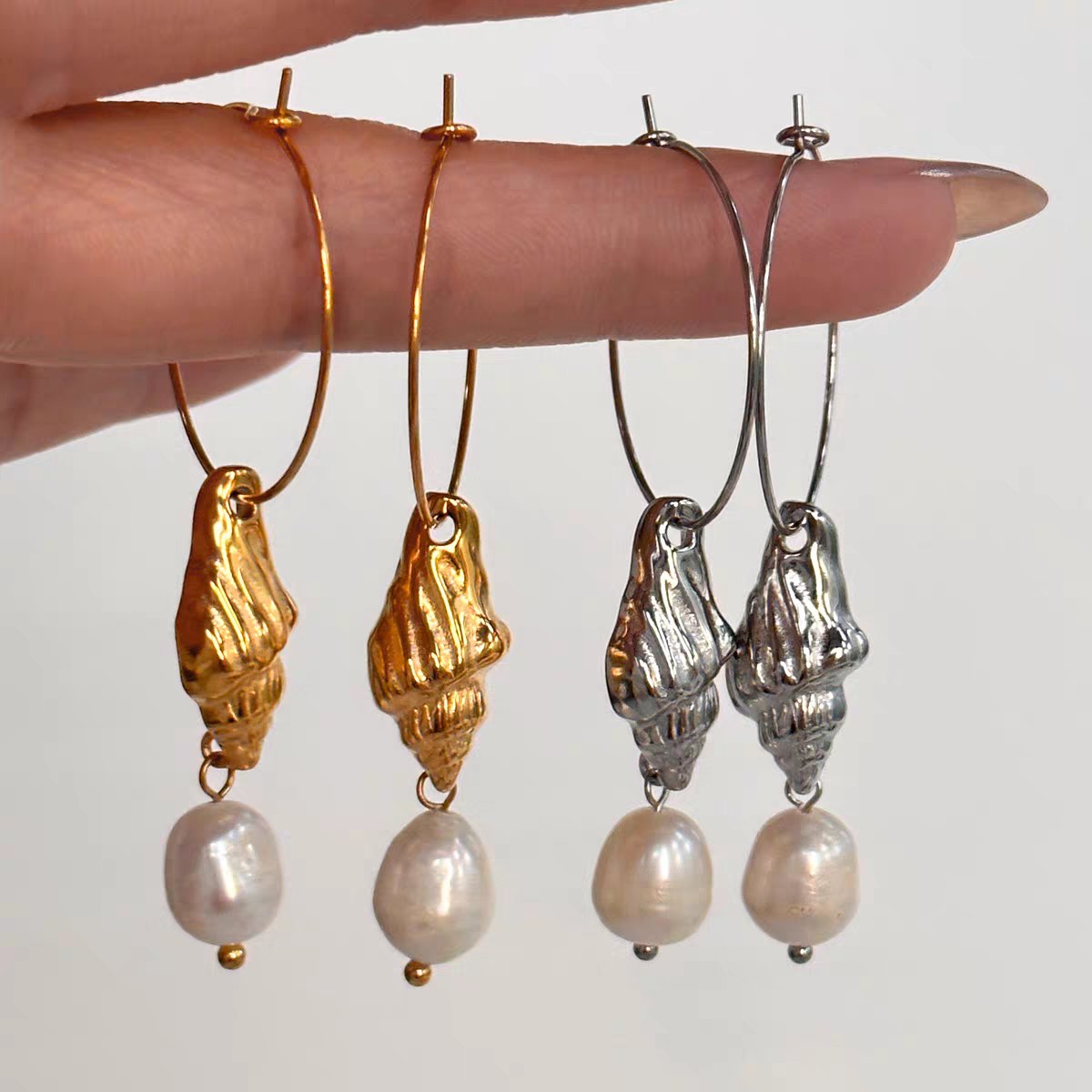 Pearl shell hoop earrings